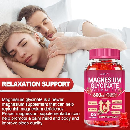 Magnesium Glycinate Gummies 600mg, Chewable Sugar Free Magnesium L-threonate Gummies with Vitamin D, B6, and CoQ10 for Sleep, Relaxation, Brain and Muscle, 60 Days Supply for Men & Women