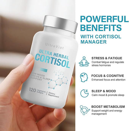 Cortisol Supplements for Women and Men, 120 Count Cortisol Reducer with Ashwagandha, Support Hormone Balance, Stress & Sleep