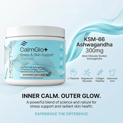 Daily Stress & Skin Support Drink Powder – Adaptogen Cortisol Reducer with Ashwagandha KSM-66, L-Theanine, Magnesium & Collagen Peptides – Mood, Focus & Hydration - Raspberry Lemonade, 30 Servings