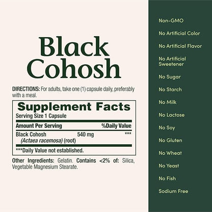Nature's Bounty Black Cohosh Root Pills and Herbal Health Supplement, Natural Menopausal Support, 540 mg, 100 Capsules (Pack of 3)