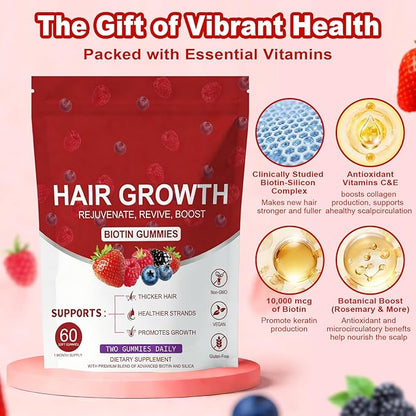 Lumin Hair Growth Gummies – Daily Hair Nourishment with Biotin, Collagen & Botanical Extracts – Supports Thicker, Stronger & Healthier-Looking Hair – Mixed Berry Flavor, 60 Gummies