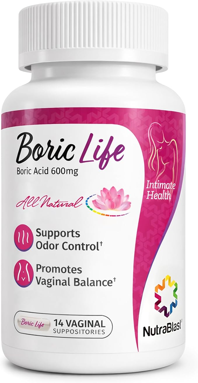 NutraBlast Boric Acid Suppositories - 100% Pure Made in USA - Boric Life Intimate Health Support (14 Count)