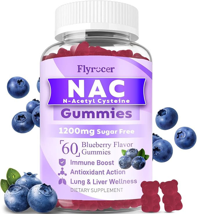 NAC Gummies, N Acetyl Cysteine Supplement for Adults and Kids, NAC Chewable Support Liver Health, Antioxidants & Immune System, Sugar-Free, Blueberry Flavor, 60 Count