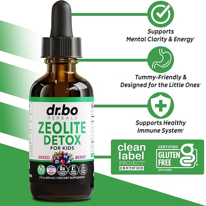 Zeolite Detox for Kids Liquid Drops - Advanced Clinoptilolite with Pure Vitamins B12 & D - Kids Gentle Body Daily Cleanse Focus & Speech Extra Clinoptilolite Zeolite Drops Detox Cleanse Supplement 2oz