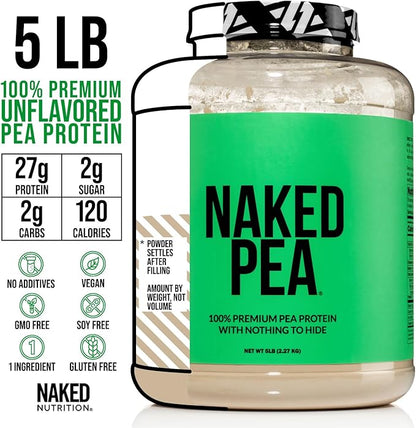 NAKED Pea - 5LB 100% Pea Protein Powder from North American Farms - Unflavored Vegan Pea Protein Isolate - NSF Certified, Plant Protein Powder, Easy to Digest - 76 Servings