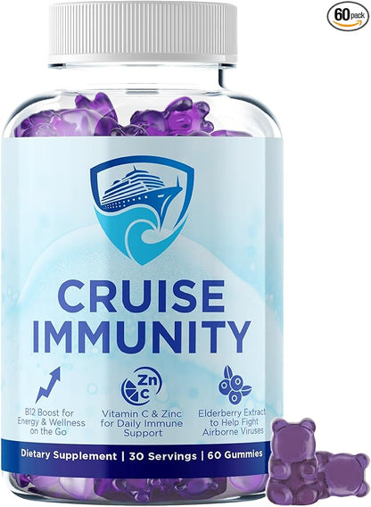 Immune Support Gummies for Cruisers with Vitamin C, B12, Zinc, Elderberry Extract, 60 Gummies, 30 Servings, Cruise and Travel Specific Wellness Supplement