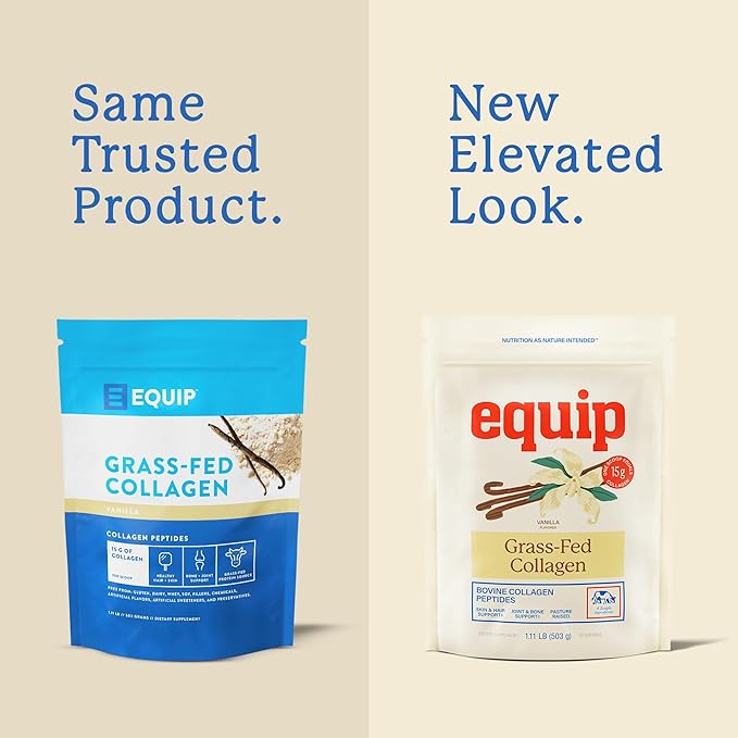 Equip Foods Grass Fed Collagen Powder | Hydrolyzed Bovine Collagen Peptides with Amino Acids | Prime Beef Collagen for Healthy Joints, Skin & Nails | Non-GMO, Paleo Friendly | 30 Servings, Vanilla
