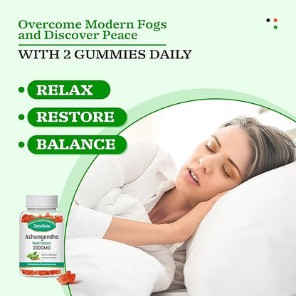 Ashwagandha Gummies, Extra Strength Vitamin D3, Organic Ashwa Root Extract Supplement for Calm Mood Relaxation & Immune Support, Mixed Berry Vegan Sugar Free Chews 60 Count