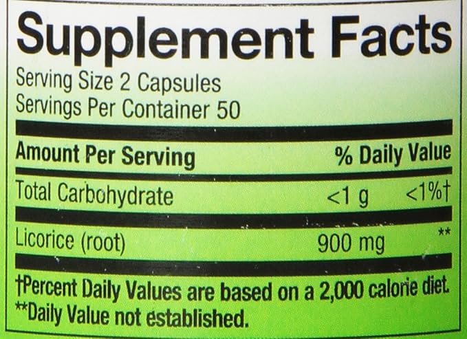 Nature's Way Licorice Root,Traditional Digestive Support Supplement*,900 mg per 2-Capsule Serving,Non-GMO Project Verified,100 Vegan Capsules (Packaging May Vary),(Pack of 2)