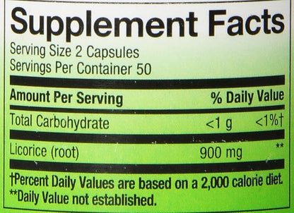 Nature's Way Licorice Root,Traditional Digestive Support Supplement*,900 mg per 2-Capsule Serving,Non-GMO Project Verified,100 Vegan Capsules (Packaging May Vary),(Pack of 2)