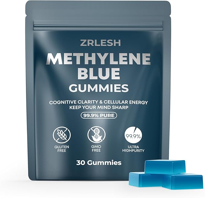 Methylene Blue Gummies, 7mg of Methylene Blue，99.9% Pure, Per Gummy for Sustained Energy,Lifted Mood,Mental Clarity, Pure, Fast-Absorbing,Vegan，30 Gummies