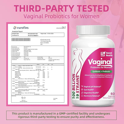 Vaginal Probiotics for Women, 100 Billion CFU with Akkermansia Probiotics & Prebiotics & Synbiotics Supplement for Vaginigal Health, pH Balance, Moisture, Odor Control, Non-GMO, Third-Party Tested