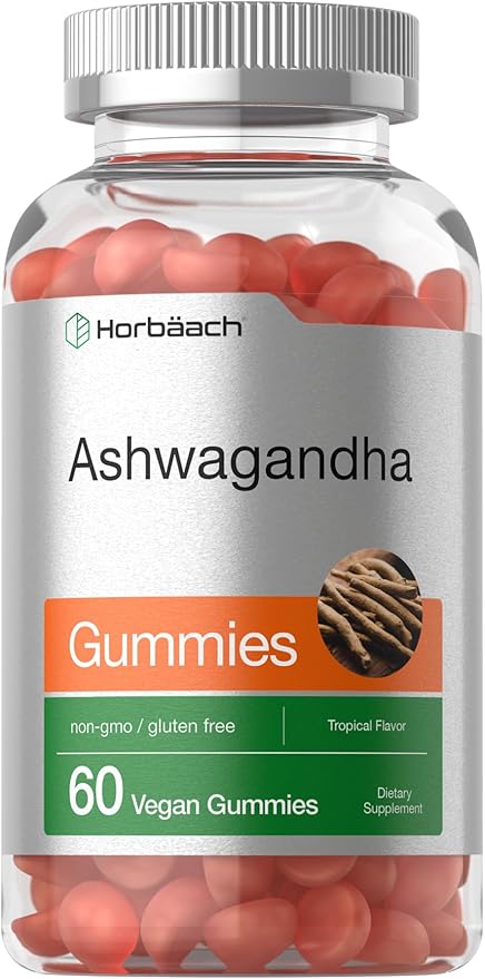 Horbäach Ashwagandha Gummies | 60 Vegan Chewable Gummies | Tropical Flavor | Supplement for Men and Women | Herb Root Extract | Vegan, Non-GMO, Gluten Free