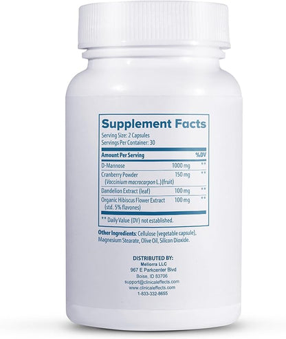 Clinical Effects UT Support - Natural Cleanse and Urinary Tract Health Support - D-Mannose, Dandelion, Hibiscus and Cranberry Pills for Women - 60 D Mannose Capsules - Made in The USA