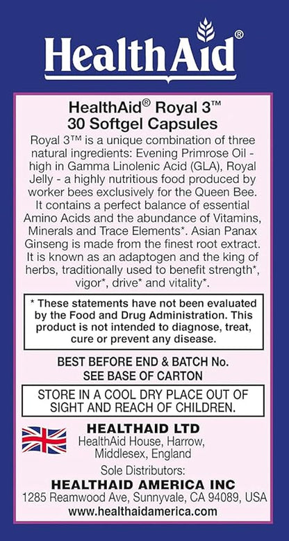 HealthAid Royal 3, with Evening Primrose Oil, Royal Jelly, Ginseng, Once Daily, 30 Capsules