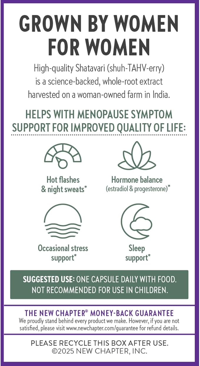 New Chapter Shatavari Supplement for Peri-Menopause & Post-Menopause Support – 4X Concentrated Herb Shatavari Relieves Hot Flashes & Night Sweats, Balances Women’s Hormones - Herbal Sleep Aid*, 30 ct