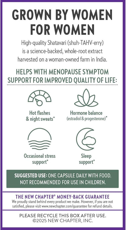 New Chapter Shatavari Supplement for Peri-Menopause & Post-Menopause Support – 4X Concentrated Herb Shatavari Relieves Hot Flashes & Night Sweats, Balances Women’s Hormones - Herbal Sleep Aid*, 30 ct