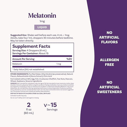 Natrol Liquid Melatonin 1 mg, Adult Melatonin Supplement to Fall Asleep Faster and Stay Asleep Longer, Wake Up Refreshed, 2 FL OZ Berry-Flavored Liquid, 15 Servings