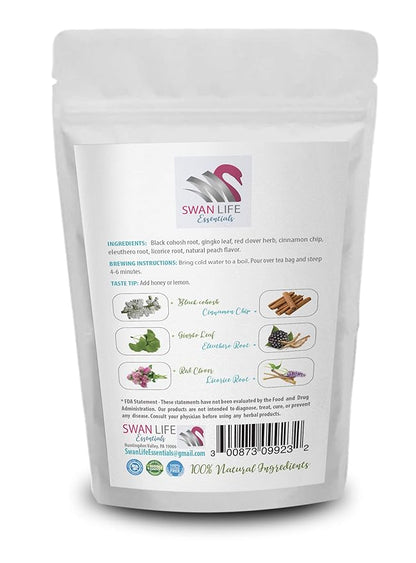 black cohosh for menopause - MENOPAUSE HERBAL TEA 14 days, caffeine free, black cohosh, gingko leaf, red clover herb, cinnamon chip, eleuthero, licorice - licorice root extract for menopause, 1 Bag