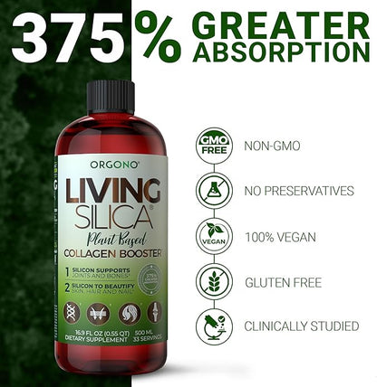 Living Silica Plant Based Collagen Booster | Vegan | Supports Healthy Collagen and Elastin Production for Joint & Bone Support, Glowing Skin, Strong Hair & Nails 500 ml | 16.9 Fl Oz