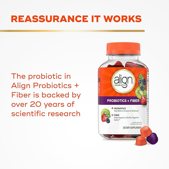 Align Probiotic, Probiotics + Fiber Gummies, Probiotics Help Relieve Occasional Bloating*, Fiber Helps Support a Healthy Digestive System*, #1 Doctor Recommended Probiotic Brand‡, 60 Gummies