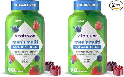 Vitafusion Sugar Free Men’s Multi Daily Gummy Multivitamins, Supports Energy Metabolism, Muscle and Immune Health (1), Mixed Berry Flavors, (Pack of 2)