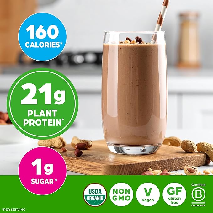 Orgain Organic Vegan Protein Powder, Chocolate Peanut Butter - 21g Plant Protein, 6g Prebiotic Fiber, Low Net Carb, No Lactose Ingredients, No Added Sugar, Non-GMO, For Shakes & Smoothies, 2.03 lb