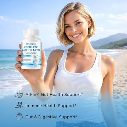 All-in-1 Gut Health with Probiotics, Prebiotics, Postbiotics & Digestive Enzymes for Women & Men, Complete Gut Health & Digestive Support Supplement, Immune Health Support, 90 Capsules