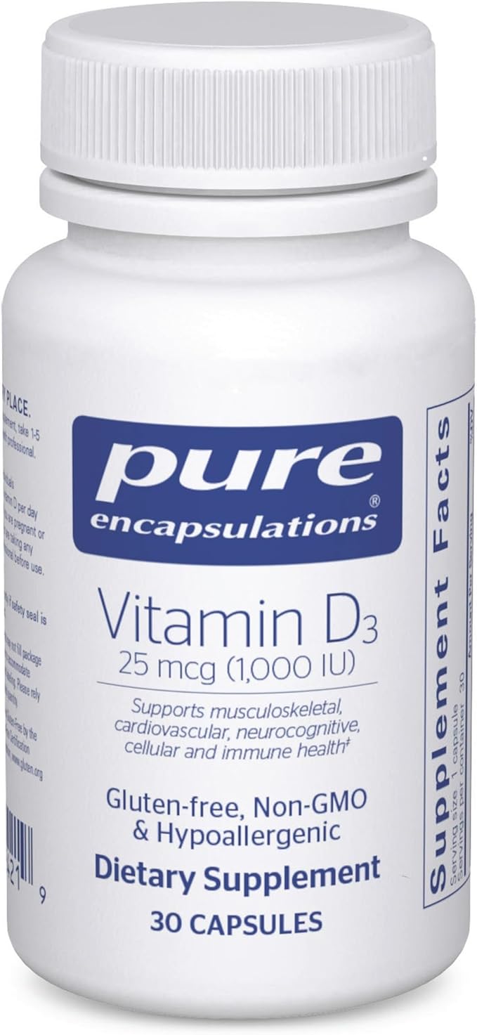 Pure Encapsulations Vitamin D3 25 mcg (1,000 IU) - Supplement to Support Bone, Joint, Breast, Heart, Colon & Immune Health* - with Premium Vitamin D - 30 Capsules