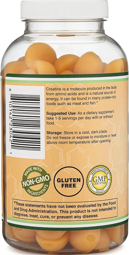 Creatine Monohydrate Gummies - 1g per Serving, 120 Count - No Fillers, Vegan Safe, Non-GMO, Gluten Free by Double Wood