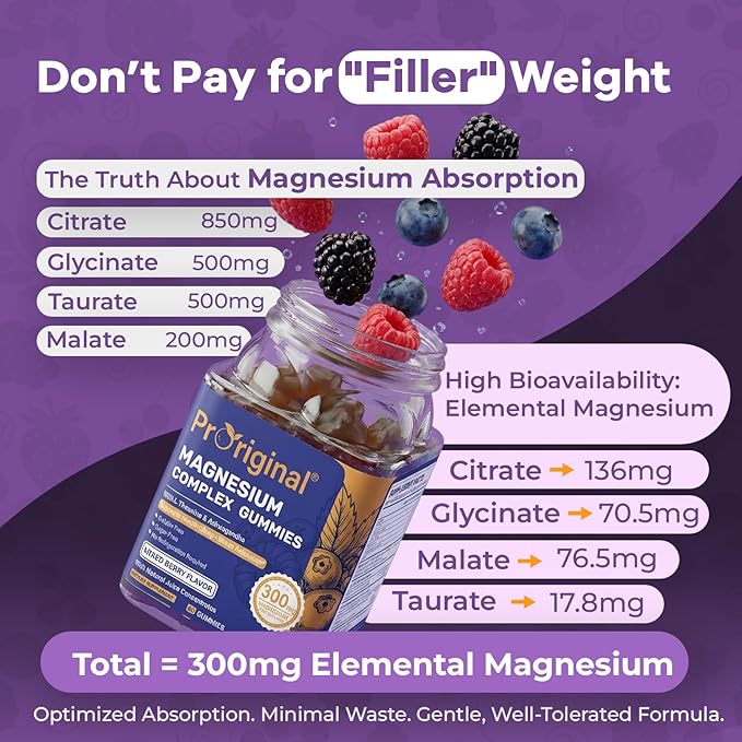 Magnesium Gummies for Stress & Sleep - 300mg Magnesium Complex with Glycinate, Citrate, Malate & Taurate - Supports Relaxation, Muscle & Heart Health - Vegan, Sugar-Free, Non-GMO - 180 Gummies
