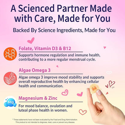 Myo-Inositol & D-Chiro Inositol, Hormone Balance for Women | Sugar Free Inositol Gummies w/ Omega 3, MTHF Folate, Vitamin D3, B12, Magnesium & Zinc for Ovarian Health, Ideal 40:1 Ratio, Vegan, 60 Cts