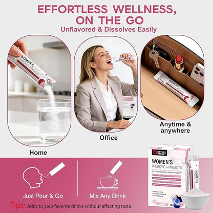 NATURE TARGET Probiotics for Women Probiotic Powder - 50 Billion CFUs, 13 Strains Supports for Digestive Vaginal Health, Bloating Relief, 30 Stick Packs