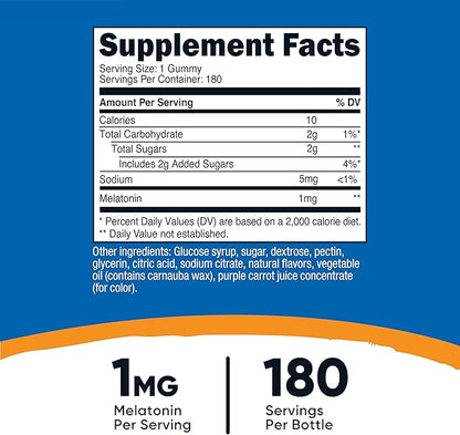 Nutricost Melatonin 1mg, 180 Gummies, Strawberry Flavored - Gluten Free, Non-GMO, No Corn Syrup