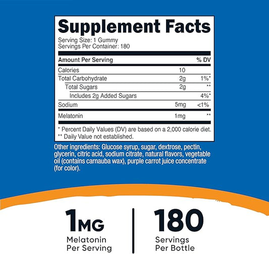 Nutricost Melatonin 1mg, 180 Gummies, Strawberry Flavored - Gluten Free, Non-GMO, No Corn Syrup