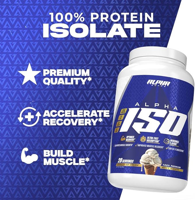 Alpha Supps ISO, Low Carb 100% Whey Protein Isolate Powder, 25 Grams Per Serving, Helps Support Muscle Growth, Low Sugar and Gluten Free (Vanilla Ice Cream, 2 lb)