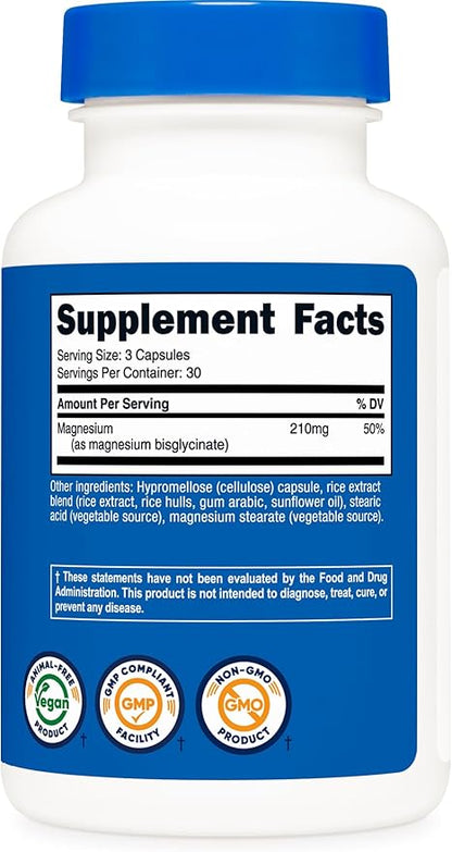 Nutricost Magnesium Glycinate Capsules (90 Capsules, 210 mg Per Serving) - Magnesium Glycinate Supplement for Gentle Absorption
