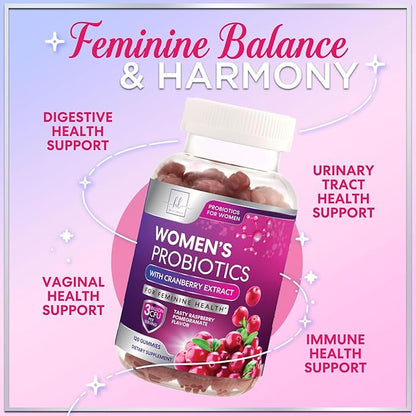 Probiotics for Women Gummies with Cranberry - 6 Premium Strains for PH Balance - Women Probiotics for Digestive Health, Vaginal & Immune Support, Women's Probiotic Feminine Health Gummy - 120 Gummies