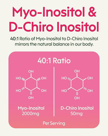 milamend Hormone Balance for Women 40:1 Myo-Inositol D-Chiro Inositol Supplement + CoQ10, ALA, & Amino Acids – Fertility, Ovarian & Cycle Support – Mixed Berry Powder – 30-Day Supply