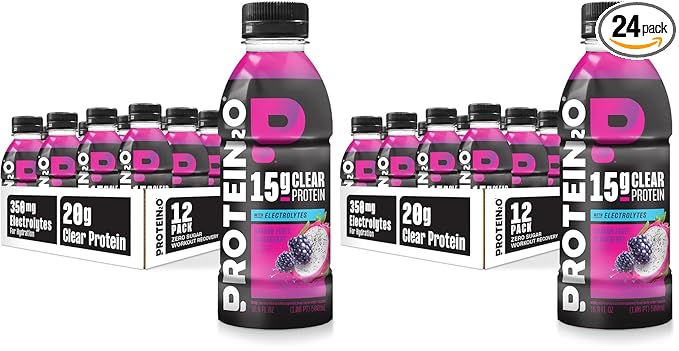 Protein2o Hydration Drink - 2-in-1 Liquid Clear Whey Protein Isolate and Electrolyte Drink - 15g Protein,Vitamins B5,B6 - Post-Workout Recovery - 16.9 Fl Oz - Dragon fruit Blackberry,(Pack of 24)