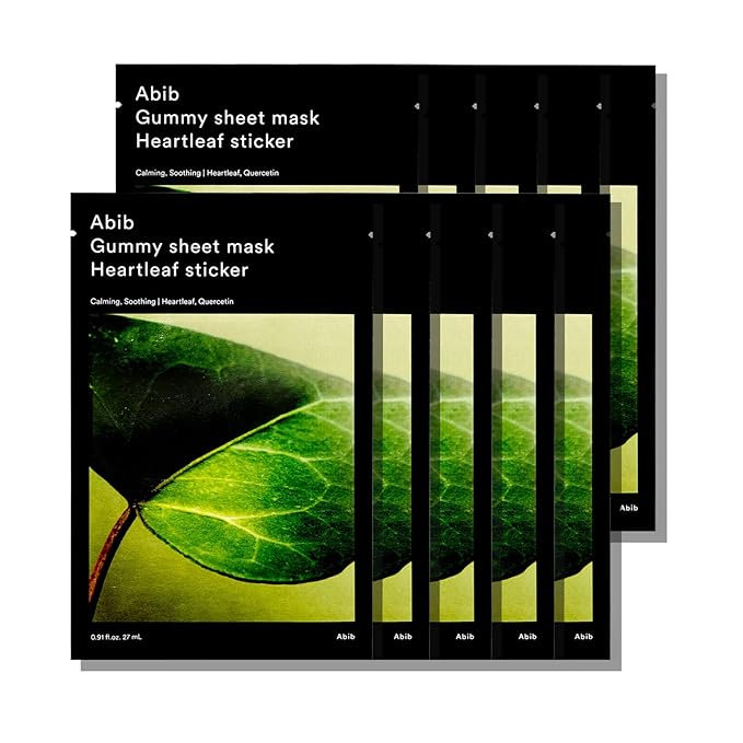 Abib Gummy Sheet Mask Heartleaf Sticker 10 Sheets (Soothing) I Korean Face Mask for Sensitive Skin, Soothing & Redness Relief, Daily Skincare Treatment, K-Beauty Sheet Mask