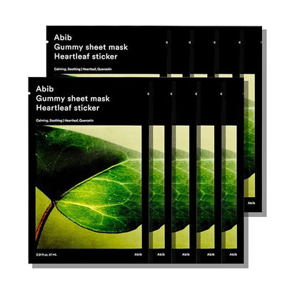 Abib Gummy Sheet Mask Heartleaf Sticker 10 Sheets (Soothing) I Korean Face Mask for Sensitive Skin, Soothing & Redness Relief, Daily Skincare Treatment, K-Beauty Sheet Mask