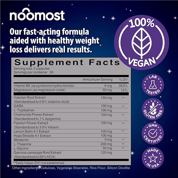 NooMost Natural Sleep Aid Supplements with Magnesium,L theanine & Garcinia | Sleep Pills for deep & Restful Sleep for Adults | Non-Habit-Forming | Helps Fall Asleep Fast Stay Asleep Longer | 60 Tabs