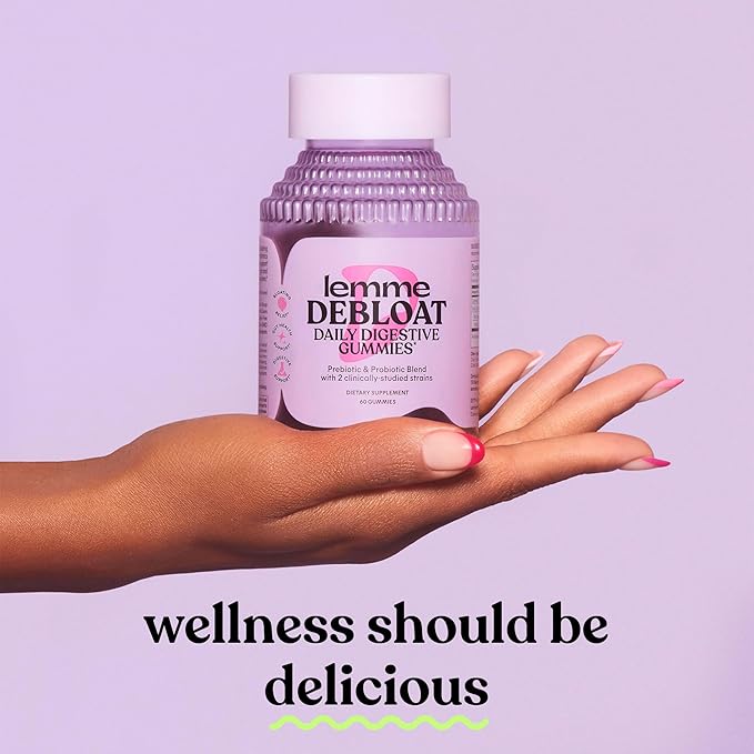 Lemme Debloat - Digestive & Gut Health Gummies with 2 Clinically Studied Probiotics & Prebiotic, Vegetarian, Gluten Free, Non GMO, BlackBerry Flavor (60 Count) (Pack of 2)