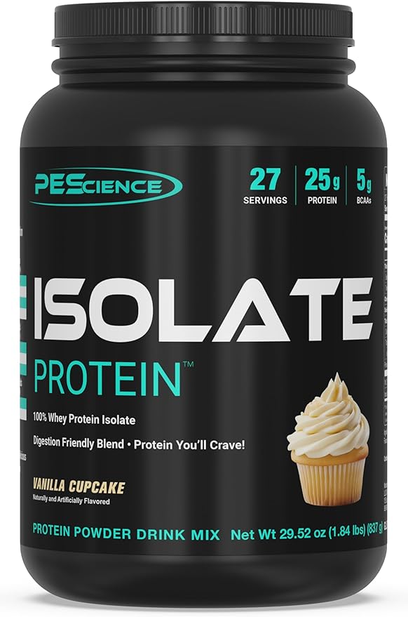 PEScience Isolate Whey Protein Powder, Vanilla Cupcake, 27 Servings, 100% Whey Protein Isolate, Low Carb, Fast Absorbing Post Workout Shake for Men and Women