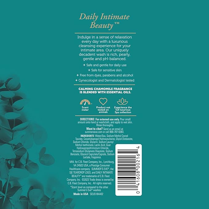 Summer's Eve Spa Daily Intimate Wash, Luxurious Cleansing Feminine Wash, Calming Chamomile pH-Balanced Wash, 12 Fl Oz Bottle (Pack of 3)