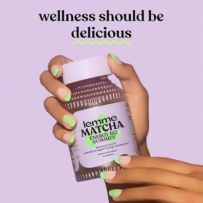 Lemme Matcha Superfood Energy Gummies with Organic Matcha Green Tea, Vitamin B12 and Antioxidant Coenzyme Q10 to Support Cellular Energy, Metabolism & Healthy Skin - Gluten Free, Non GMO (60 Count)