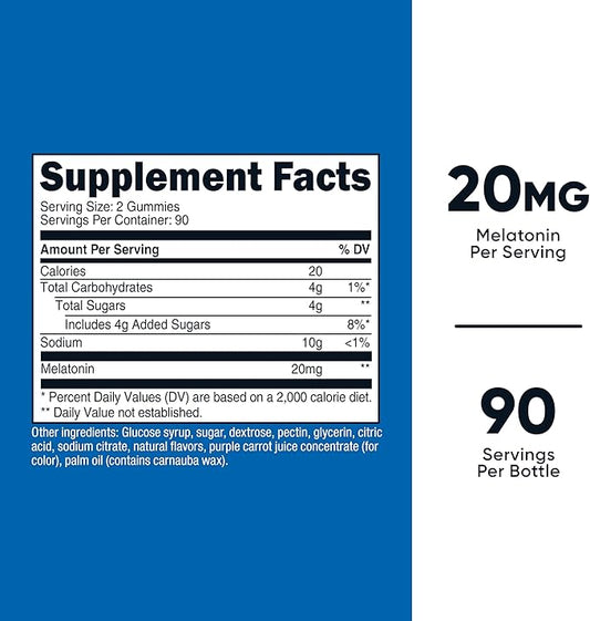 Nutricost Melatonin Gummies 20mg per Serving (180 Strawberry Flavored Gummies) - Gluten-Free