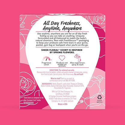 Summer's Eve Sheer Floral Feminine Wipes, Gentle pH-Balanced Formula Helps Control Vaginal Odor, Individually Wrapped Wipes, 12 Count