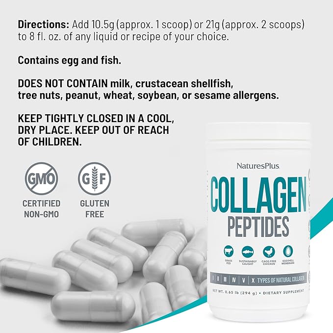 NaturesPlus Collagen Peptides - 0.65 lbs Powder, Pack of 2 - Hair, Skin, Nail & Joint Health, Immune System Support - Non-GMO, Gluten Free - Up to 56 Total Servings